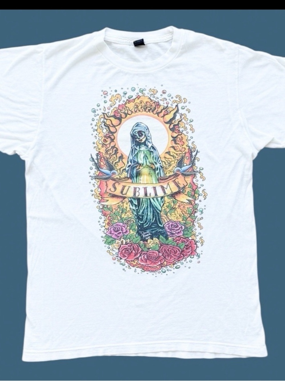 Sublime Mary Flowers Day of the Dead Y2K Graphic Tee - Tultex Women’s S 18.75x25